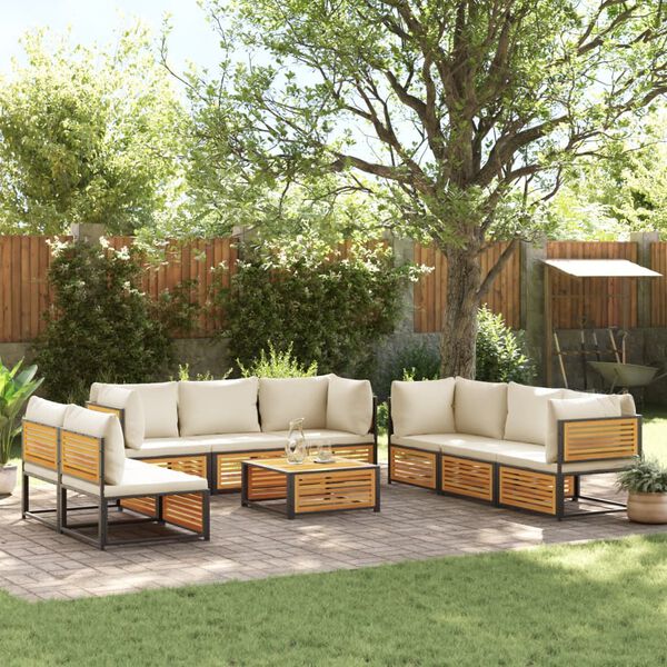 vidaXL Garden Sofa Set Cream White, Natural Wood