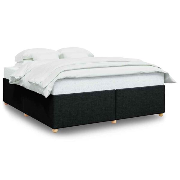 vidaXL Bed Frame Black Polyester, Plywood, Engineered wood, Solid pine wood