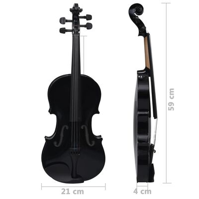 vidaXL Violin Full Set with Bow and Chin Rest Black 4/4