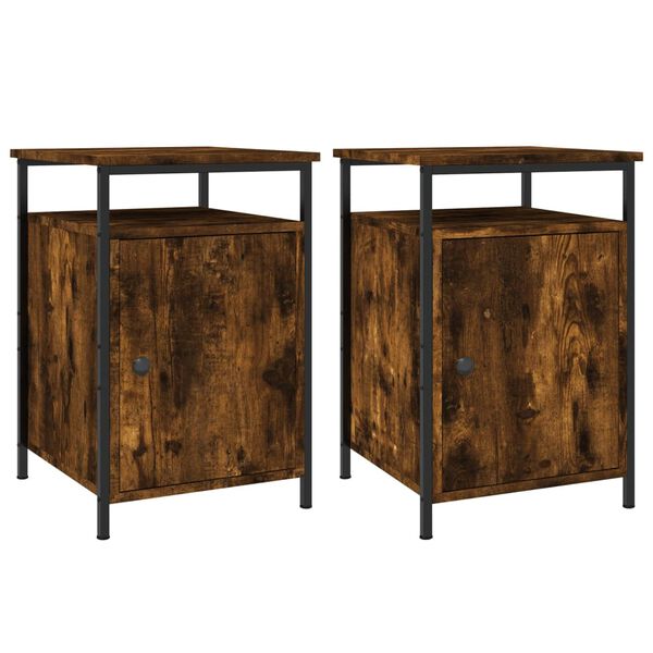 vidaXL Bedside Cabinet Set of 2 Smoked Oak Engineered Wood, Iron Medium