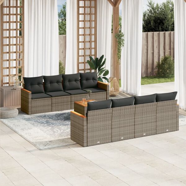 vidaXL Garden Sofa Set Grey PE rattan 9 Piece Storage Garden Sofa Set