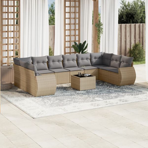 vidaXL Garden Sofa Set Beige Poly Rattan Large Modular Garden Sofa Set