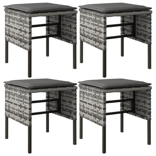 vidaXL Garden Footstool Set of 4 Grey PE Rattan Small