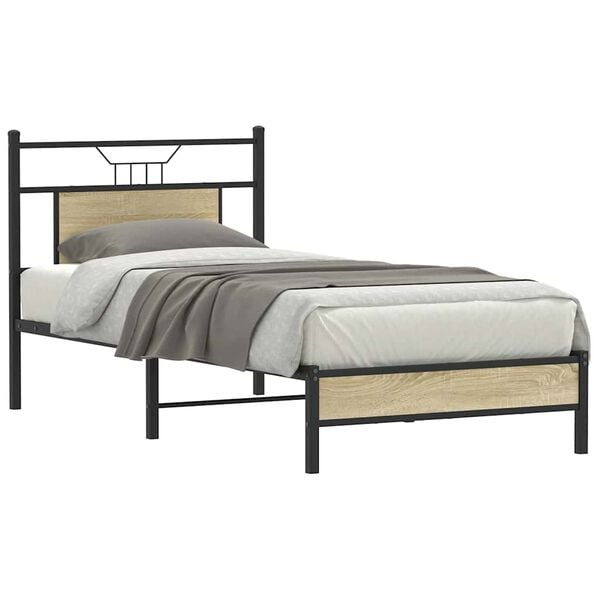vidaXL Bed Frame Sonoma Oak Engineered wood and steel Small Single