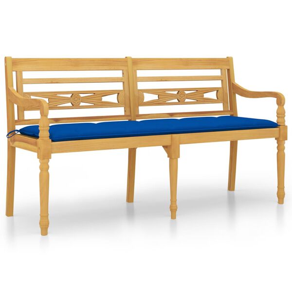 vidaXL Bench Natural wood and blue Solid teak wood and polyester fabric