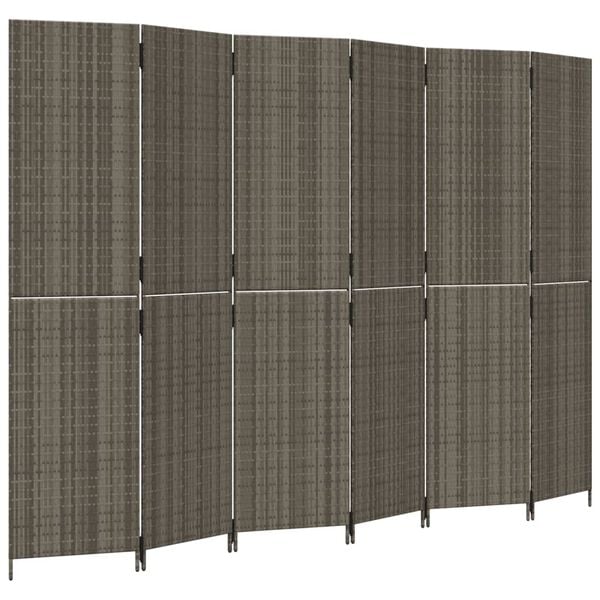 vidaXL Room Divider 6 Panels Gray Poly Rattan
