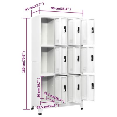 vidaXL Locker Cabinet White 35.4"x17.7"x70.9" Steel