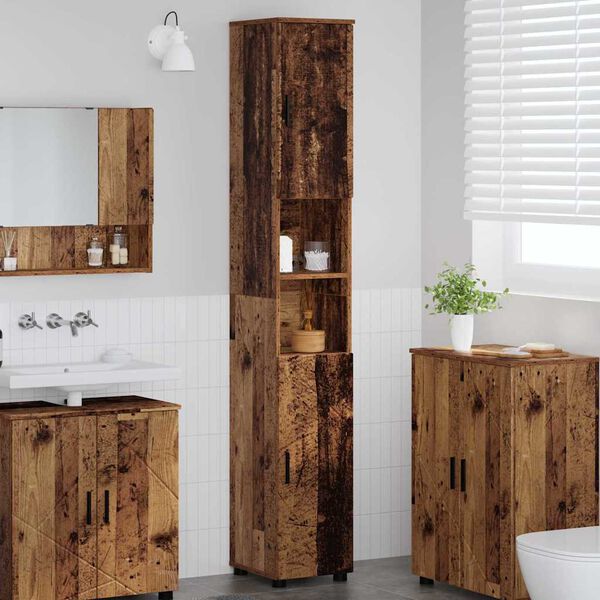 vidaXL Bathroom Cabinet with Storage Old Wood 11.81 x 13.78 x 75.59 in