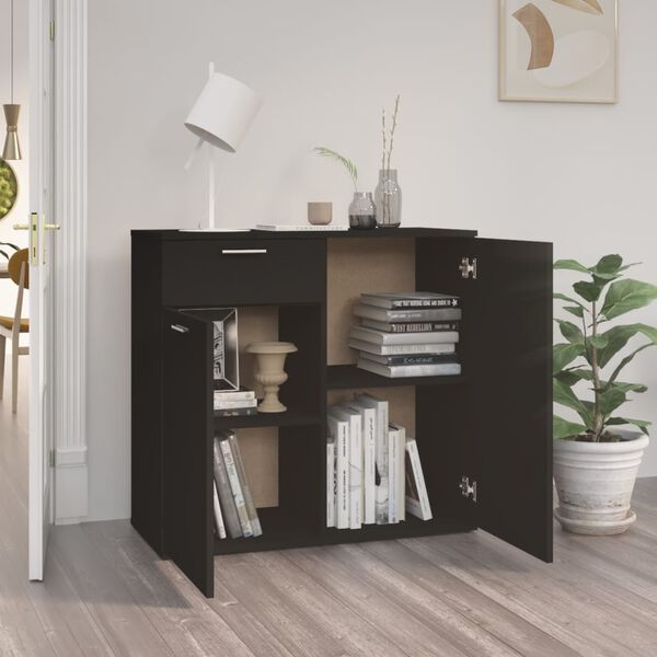 vidaXL Sideboard Black Engineered wood Medium Storage Black Sideboard