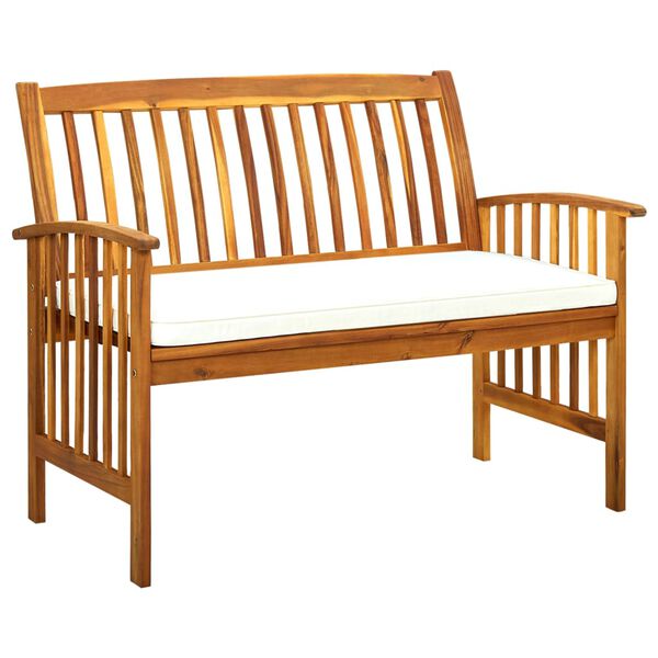 vidaXL Garden Bench Cream white cushion, Wood tone bench