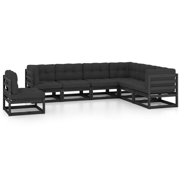vidaXL Garden Lounge Set Black Solid Pine wood, 100% Polyester Medium