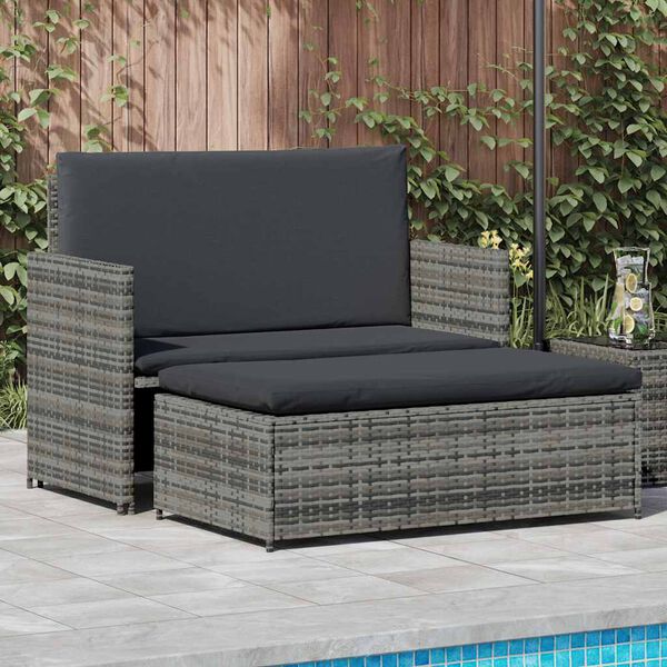 vidaXL Sofa Set Gray Poly Rattan, Powder-coated Steel, Polyester 2-seater