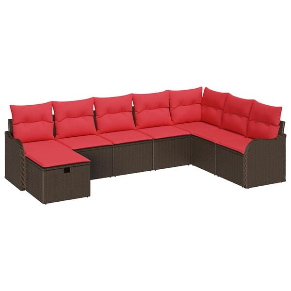 vidaXL Sofa Set with Cushion Manual 8 pcs Brown and Red Poly Rattan