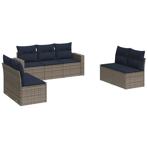 vidaXL 7 Piece Patio Sofa Set with Cushions Gray Poly Rattan