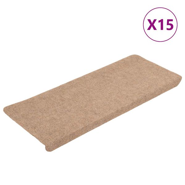 vidaXL Stair Mat Set of 15 Beige Needle felt fabric (95% PES, 5% PP)