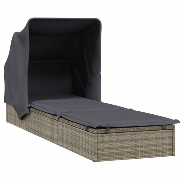 vidaXL Sunbed Grey PE Rattan, Powder-Coated Steel 83.1 x 25.6 in