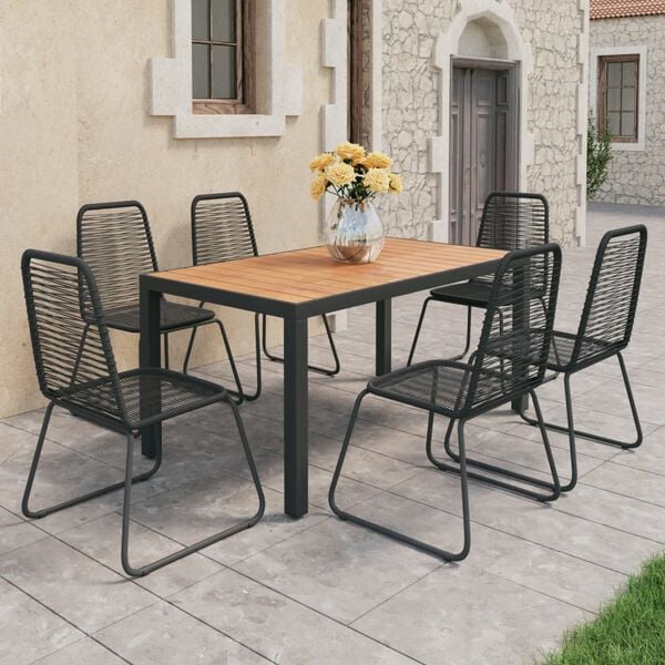 vidaXL Dining Set Black and brown PVC rattan Standard Durable