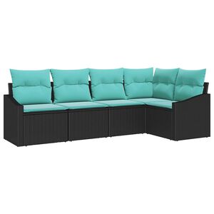 vidaXL Sofa Set with Cushion 5 pcs Black Poly Rattan
