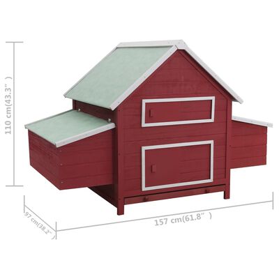 vidaXL Chicken Coop Red 61.8"x38.1"x43.3" Wood