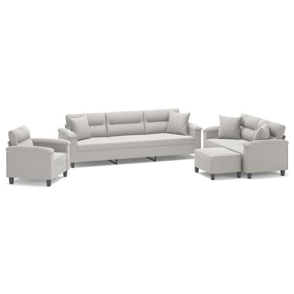 vidaXL 4 Piece Sofa Set with Pillows Light Gray Microfiber Fabric