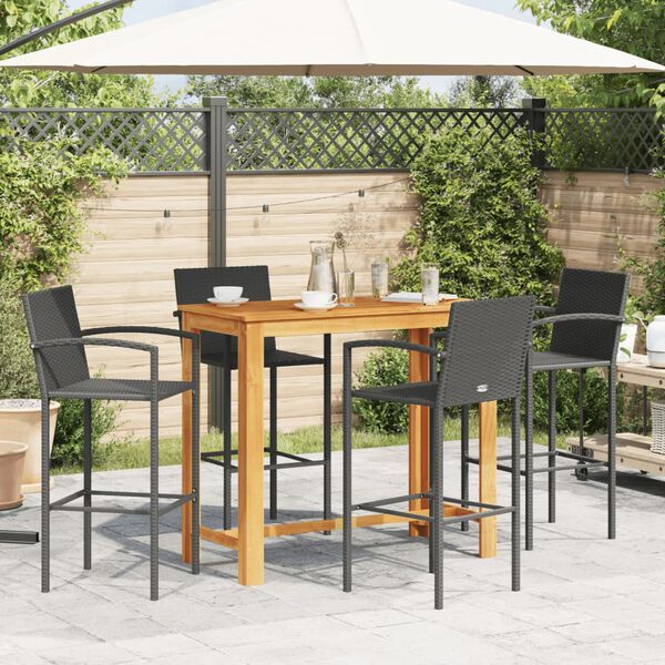 vidaXL Garden Bar Set Black Solid Acacia wood, Poly Rattan Table for 4