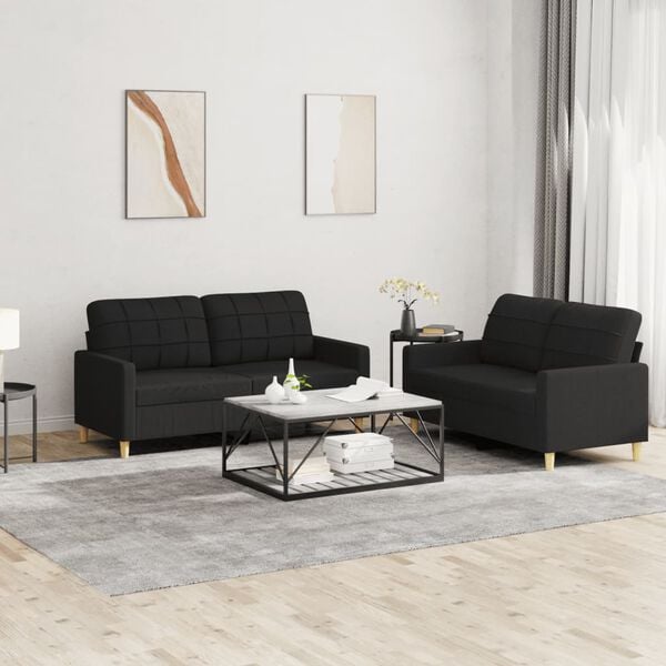 vidaXL Sofa Set Black Polyester 2-seater Sofa Set Rectangular Modern