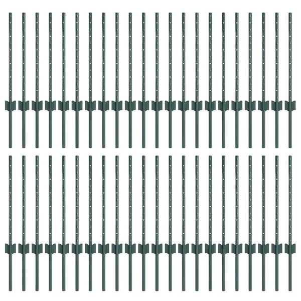 vidaXL Fence Posts Height Adjustable Manual 44 pcs Green 39.4" Steel
