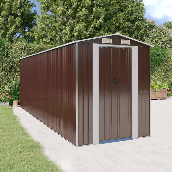 vidaXL Garden Shed Dark Brown Galvanized Steel Large Garden Shed