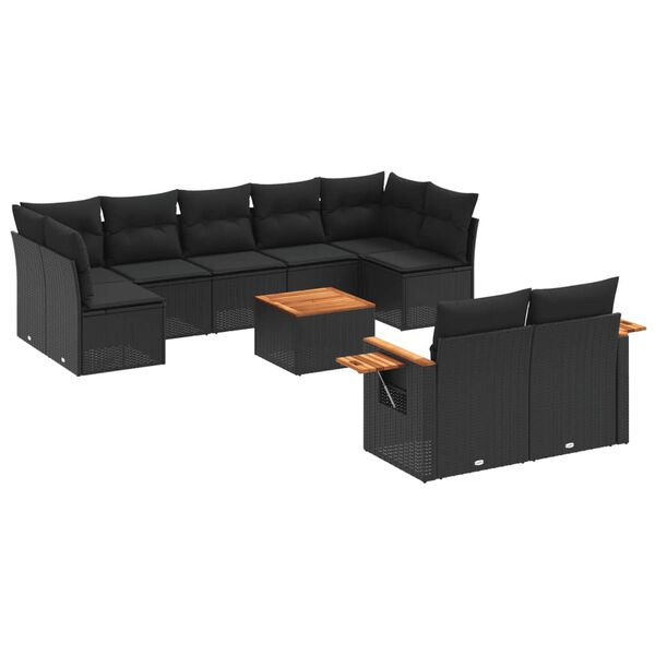 vidaXL Garden Sofa Set Black PE rattan Large Adjustable Armrests