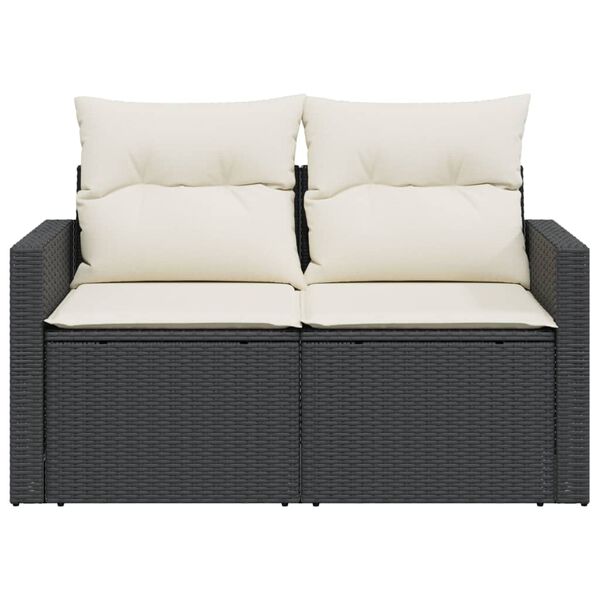 vidaXL Garden Sofa Black and Cream PE Rattan 2-Seater Modular