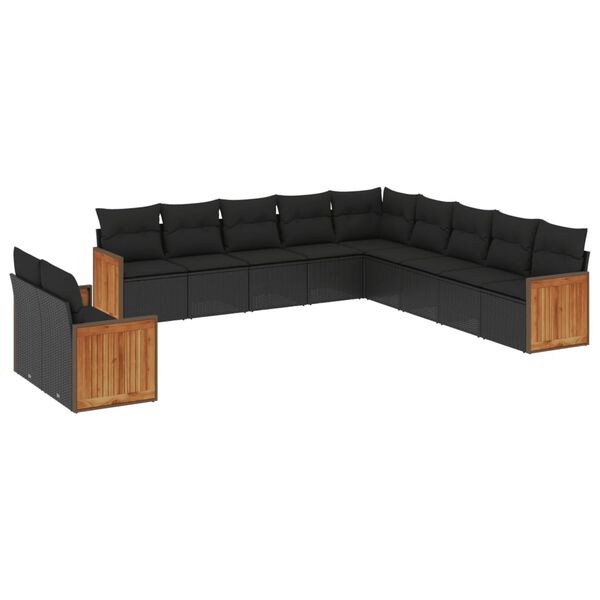 vidaXL Garden Sofa Set Black PE rattan Large Adjustable Feet