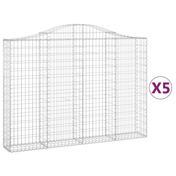 vidaXL Arched Gabion Baskets 5 pcs 78.7x11.8x140/160" Galvanised Iron