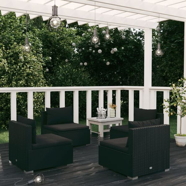 vidaXL Garden Lounge Set Black PE rattan, powder-coated steel, plastic