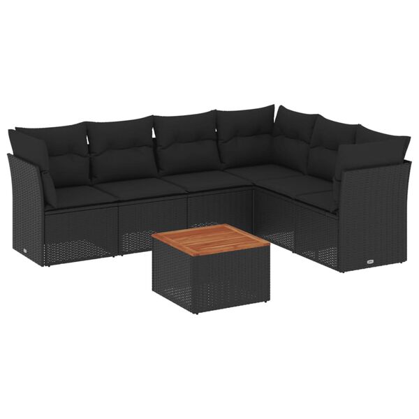 vidaXL Garden Sofa Set Black PE rattan Large Removable Covers