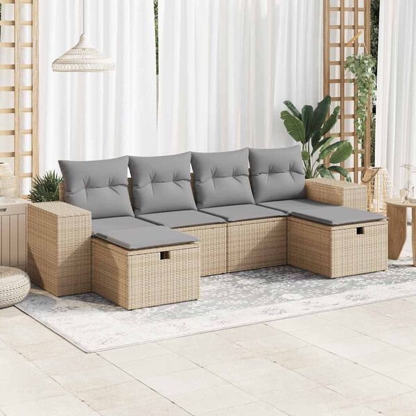vidaXL Garden Sofa Set Beige PE Rattan Medium Adjustable Feet