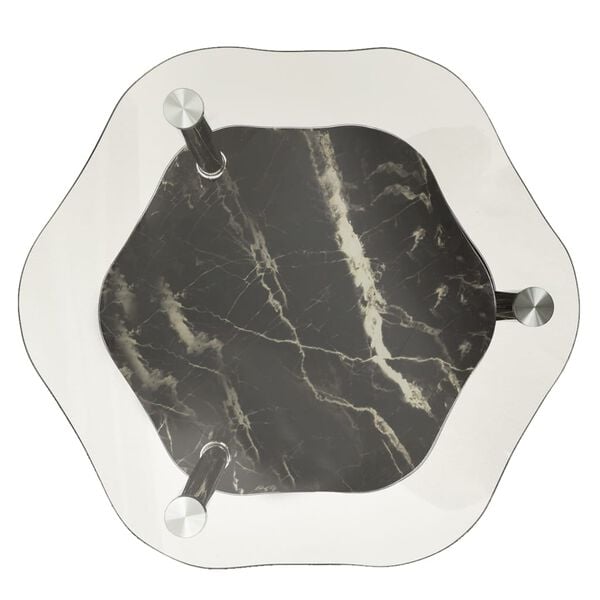 vidaXL Side Table Transparent and black marble