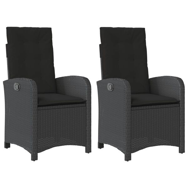 vidaXL Reclining Garden Chair Set of 2 Black PE rattan Standard