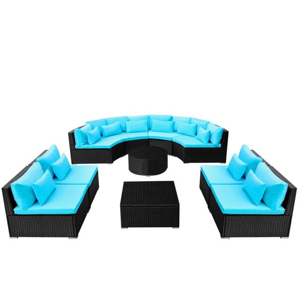vidaXL Garden Sofa Black and Tropical Blue