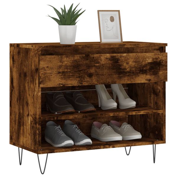 vidaXL Shoe Cabinet Smoked Oak Engineered wood, metal Medium