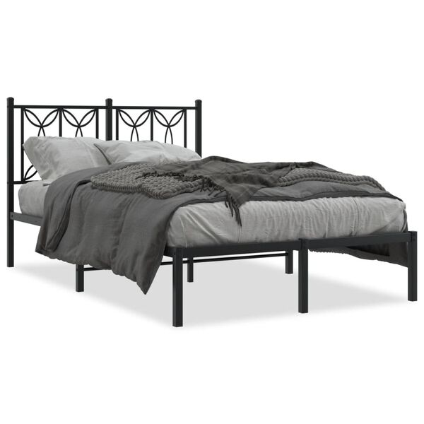 vidaXL Bed Frame Black Steel 47.2x78.7 in Bed Frame Rectangular