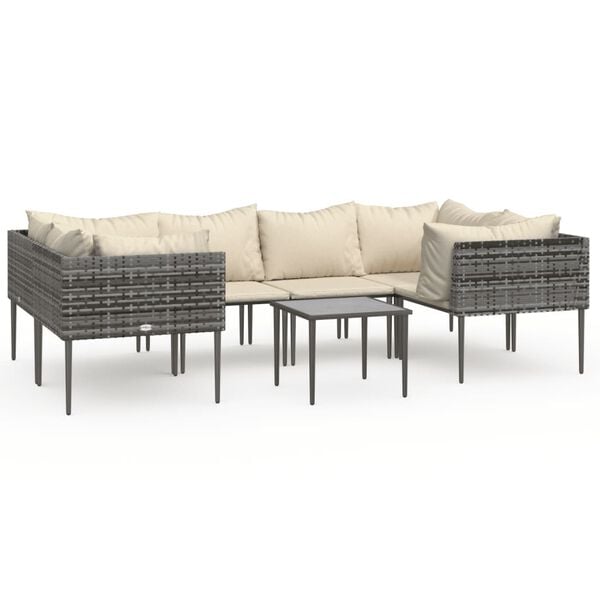vidaXL Garden Lounge Set Grey, Beige PE Rattan, Steel, 100% Polyester