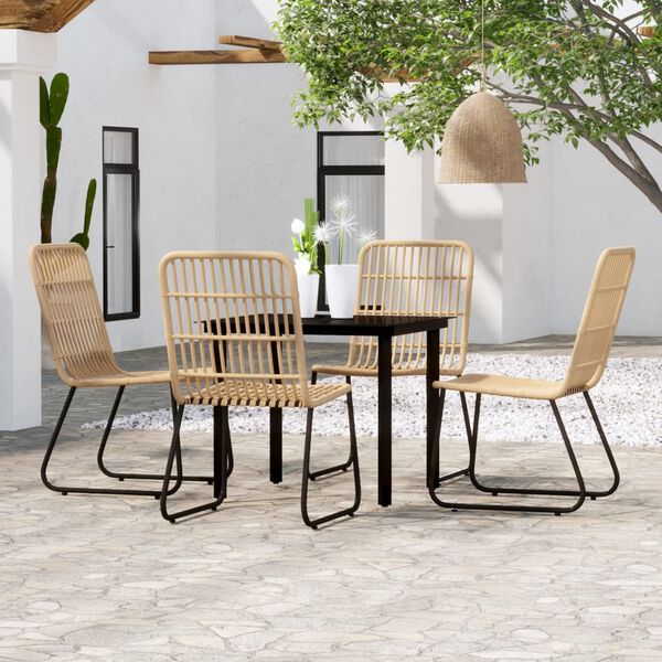 vidaXL Dining Set Oak and Black PE Rattan Medium Lightweight