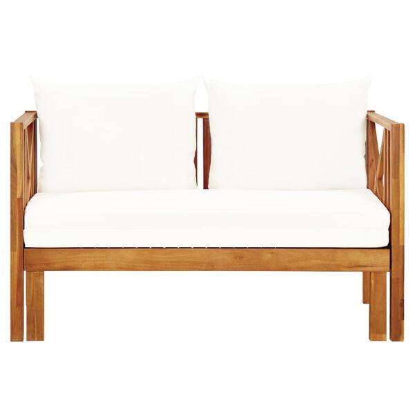 vidaXL Bench Cream Solid Acacia wood, fabric (100% polyester) 2-seater