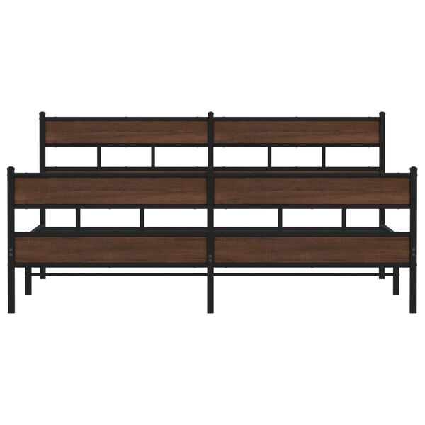 vidaXL Bed Frame Brown Oak Steel, Engineered Wood Full Bed Frame
