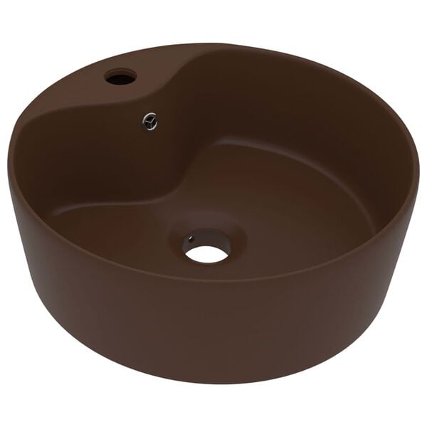 vidaXL Luxury Wash Basin with Overflow Matt Dark Brown 14.2x5.1" Ceramic