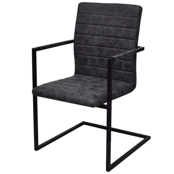 vidaXL Dining Chair Set of 6 Black PU leather, steel Standard
