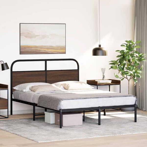 vidaXL Bed Frame Brown Oak Engineered Wood and Steel 55.1 x 78.7 in