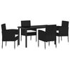 vidaXL Garden Dining Set with Cushion 5 pcs Black Poly Rattan