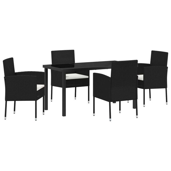 vidaXL Garden Dining Set with Cushion 5 pcs Black Poly Rattan