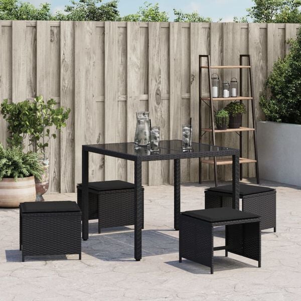 vidaXL Patio Stool Black PE rattan, Powder-coated steel, Foam